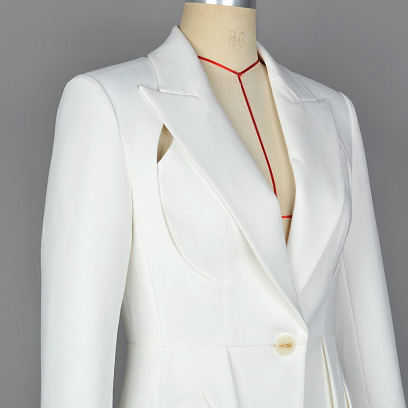 High Quality Custom Europe Ins Sexy Chic Trendy Notch Lapel Slashed Slim Fitting Blazer Coat With High Waist Line