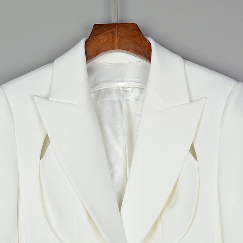 High Quality Custom Europe Ins Sexy Chic Trendy Notch Lapel Slashed Slim Fitting Blazer Coat With High Waist Line