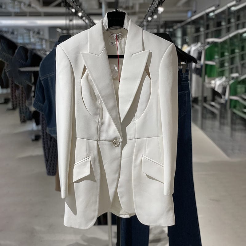 High Quality Custom Europe Ins Sexy Chic Trendy Notch Lapel Slashed Slim Fitting Blazer Coat With High Waist Line