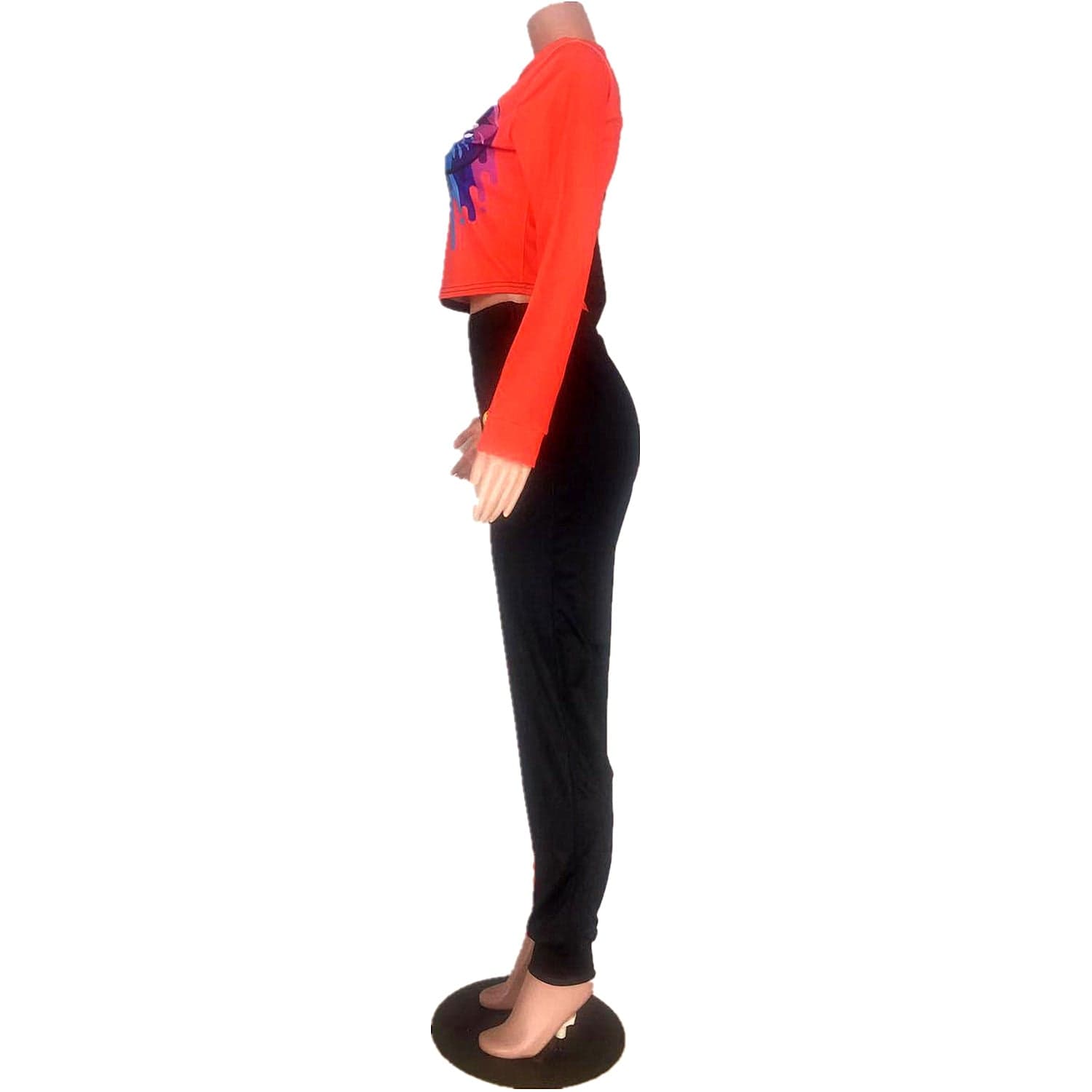 High Quality Custom Fall Street Wear Long Sleeve Stitching Color Crop Top Printed 2 Piece Pants Outfit Two Piece Sets For Women