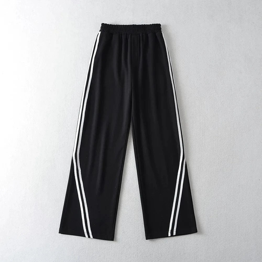 High Quality Custom Ladies Sweatpants Side Seam Contrast Strips Elastic Waistband Jogger Sport Pants Joggers Women