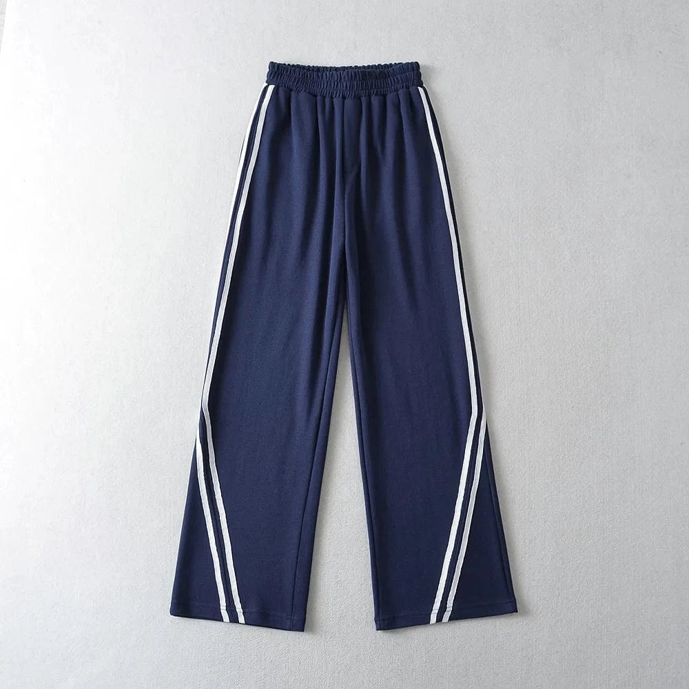 High Quality Custom Ladies Sweatpants Side Seam Contrast Strips Elastic Waistband Jogger Sport Pants Joggers Women