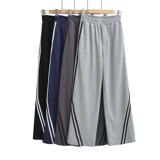 High Quality Custom Ladies Sweatpants Side Seam Contrast Strips Elastic Waistband Jogger Sport Pants Joggers Women