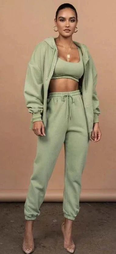 High Quality Custom Logo Cotton French Terry Women Crop Top And Biker Short And Sports Jogger And Zip Up Hoodie For Women's sets