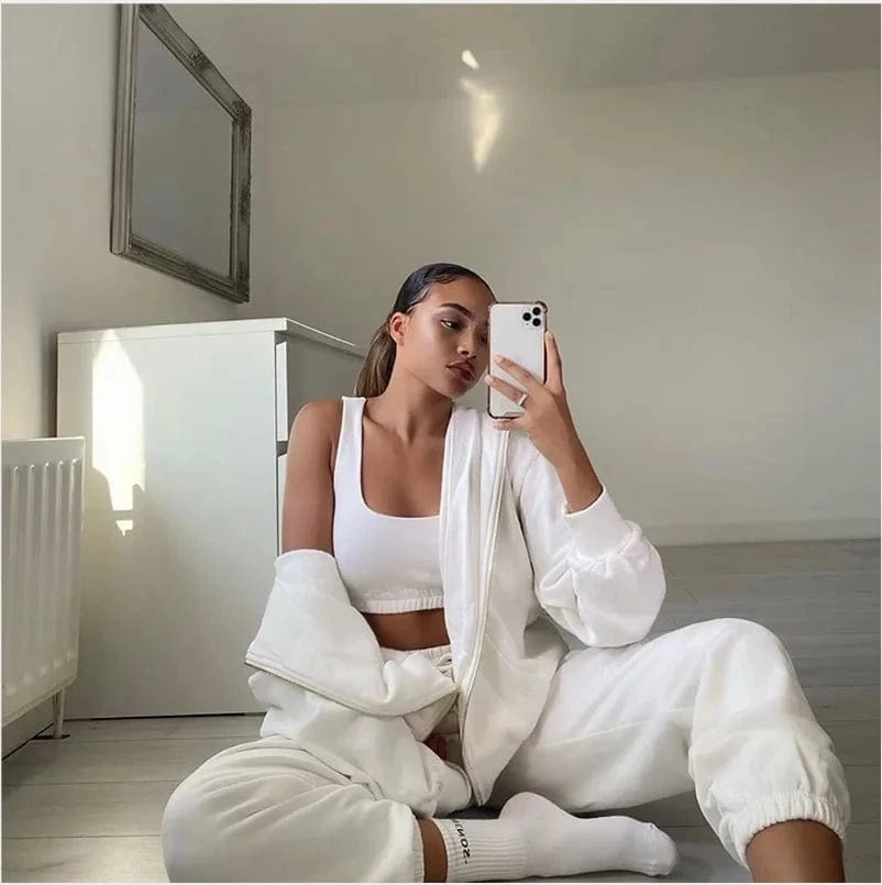 High Quality Custom Logo Cotton French Terry Women Crop Top And Biker Short And Sports Jogger And Zip Up Hoodie For Women's sets