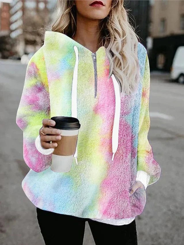 High Quality Custom Women's Cool Pullover Hoodie Digital Gradient Print Knitted Autumn-Winter Sweater Anti-Pilling Plus Size