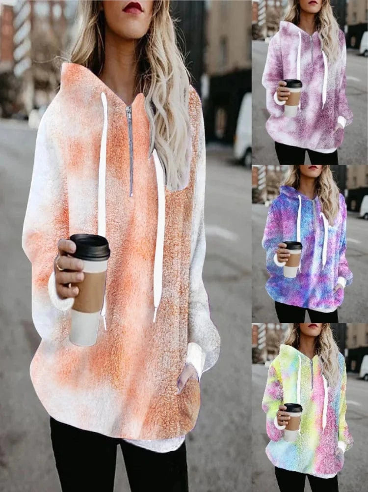 High Quality Custom Women's Cool Pullover Hoodie Digital Gradient Print Knitted Autumn-Winter Sweater Anti-Pilling Plus Size