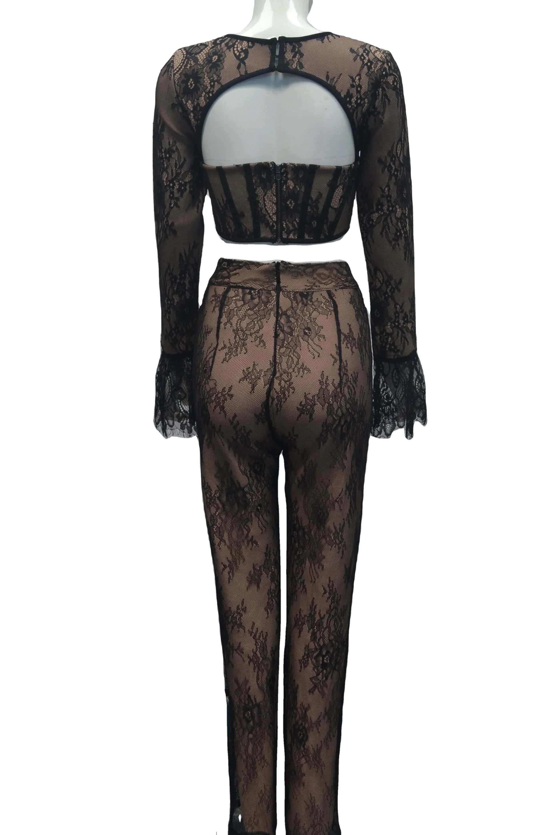 High quality cut out spring sexy lace bandage two piece set for women pants set