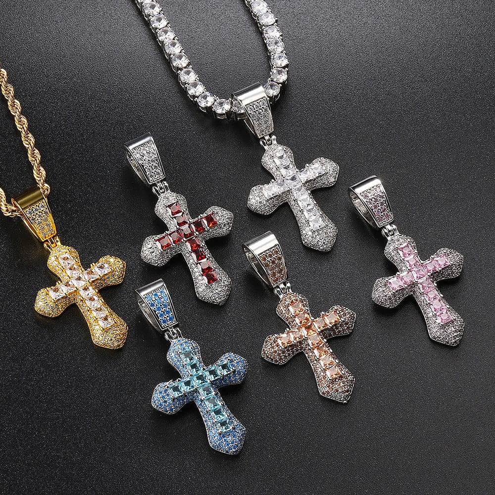 High Quality Diamond Christian Religion Jewelry Gold Plated Stainless Steel Chain CZ Micro Pave Cross Pendant Necklace