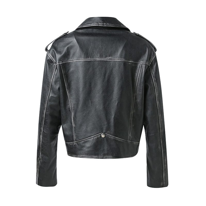 High Quality Distress Cropped Cowhide Jacket Women Vintage Genuine Sheep Leather Jacket