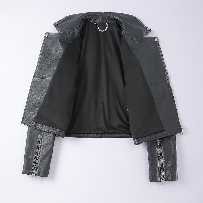 High Quality Distress Cropped Cowhide Jacket Women Vintage Genuine Sheep Leather Jacket