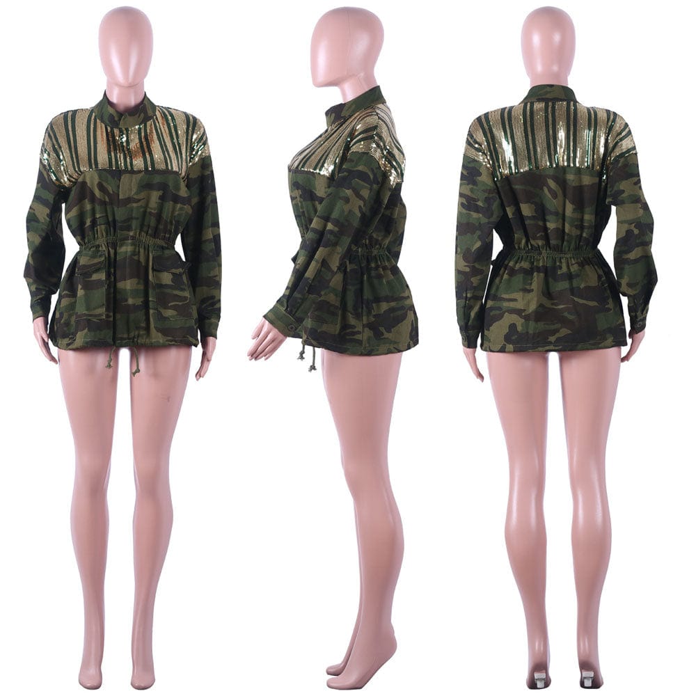 High Quality Fashion Camo Print Camouflage Women Jacket Top With Long Sleeve