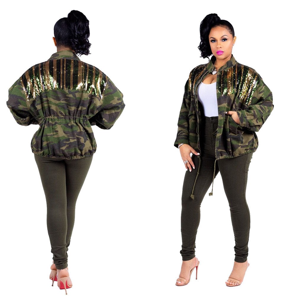 High Quality Fashion Camo Print Camouflage Women Jacket Top With Long Sleeve