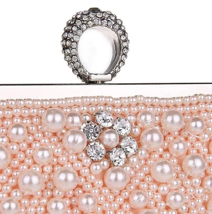 High quality fashion ring pearl shell evening party purse clutch bag