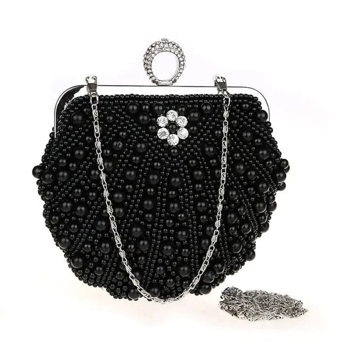 High quality fashion ring pearl shell evening party purse clutch bag