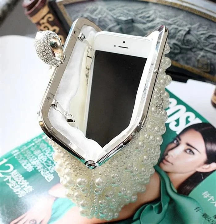 High quality fashion ring pearl shell evening party purse clutch bag