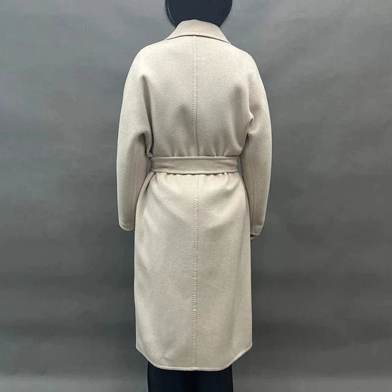 High Quality Handmade Cashmere Trench Coats Women Double Breasted Wool Coat with Belt