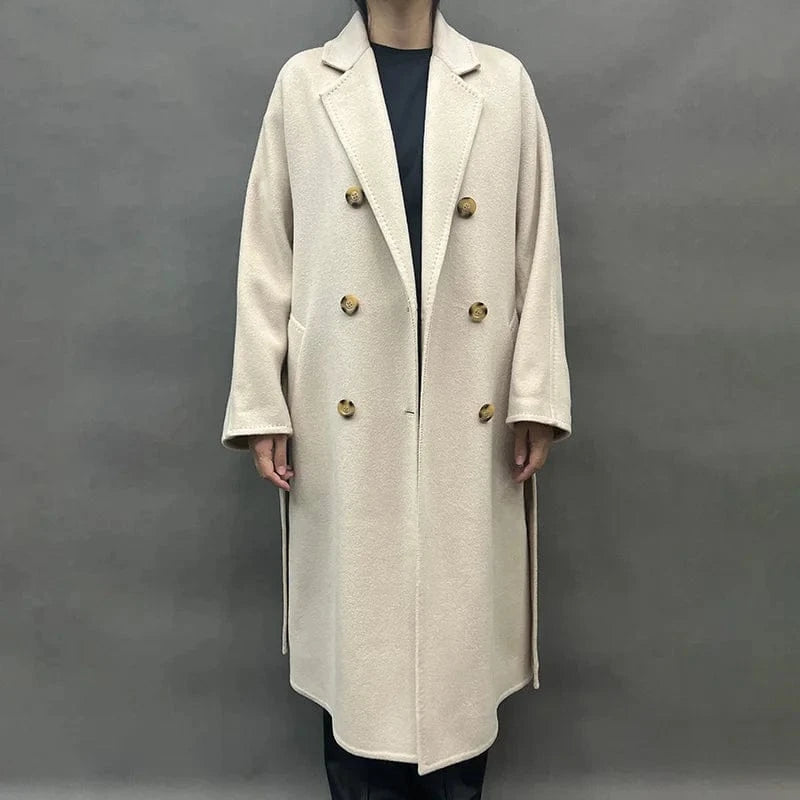 High Quality Handmade Cashmere Trench Coats Women Double Breasted Wool Coat with Belt