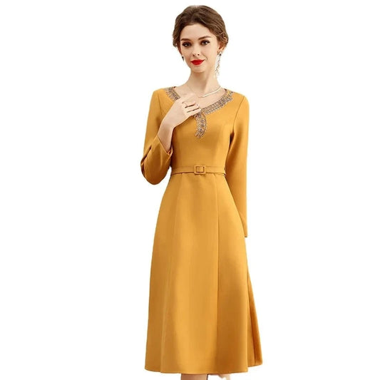 High Quality Imported Fabric Belt Accessories Yellow Beaded Skin friendly Casual Unique Matur Dresses