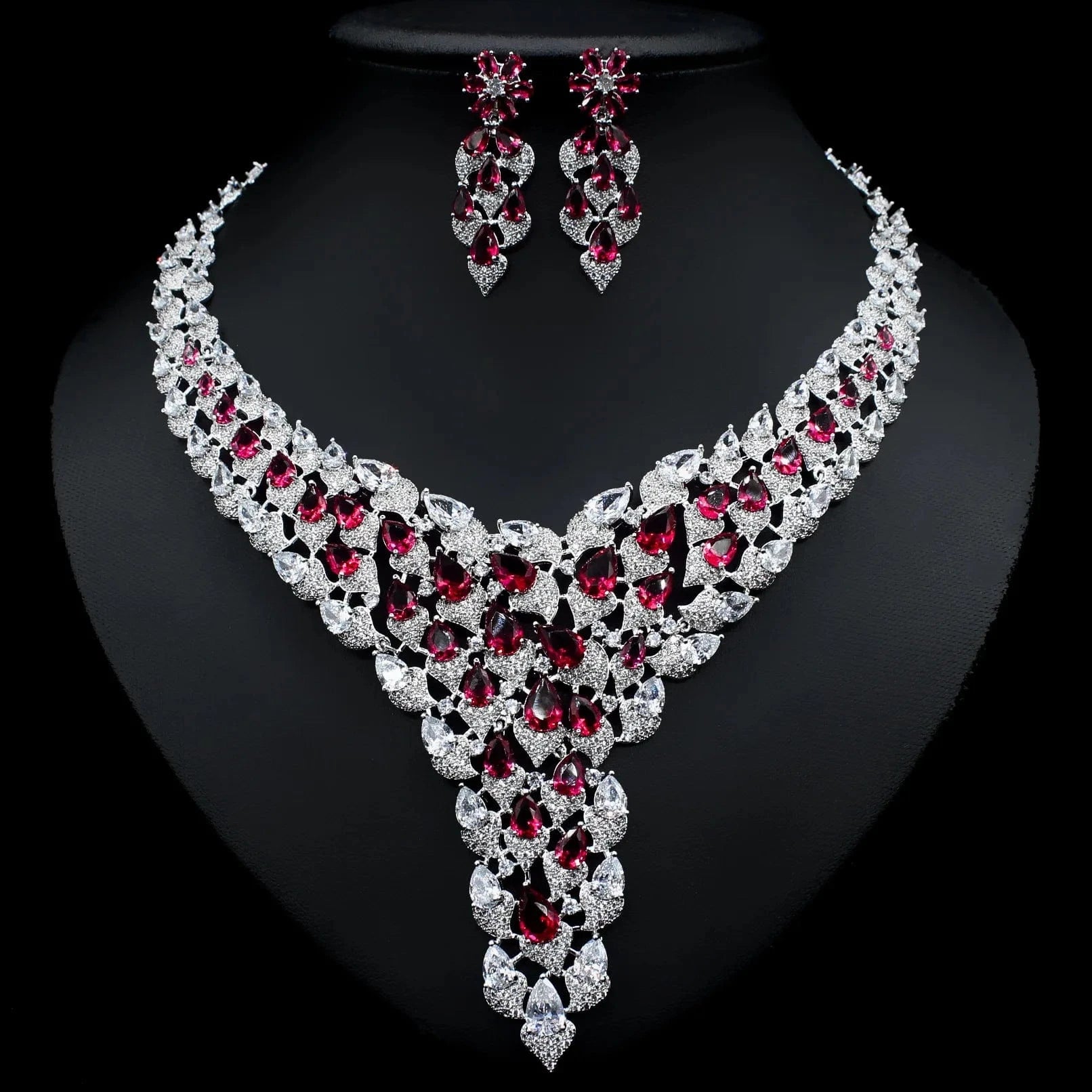 High Quality Inlay Full Zircon Jewelry Necklace Drop Earring Women Trendy Bridal Engagement Wedding Jewelry Set