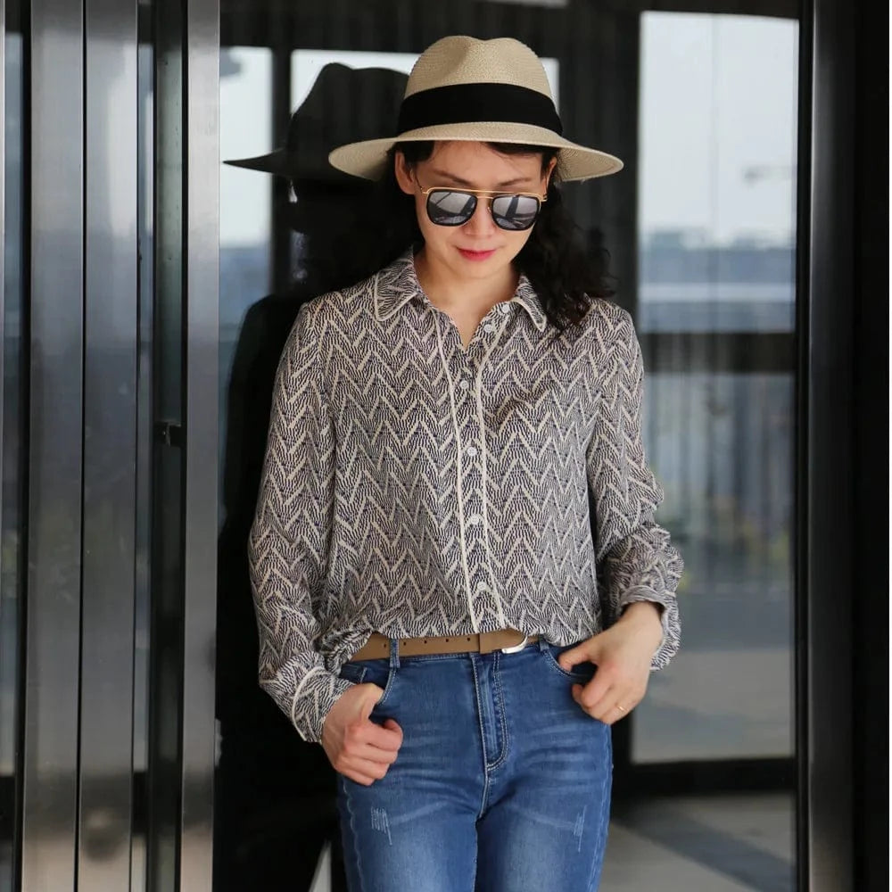 High Quality Ladies 100% Silk Shirt Stand Blouse Elegant Temperament Office Shirt For Women
