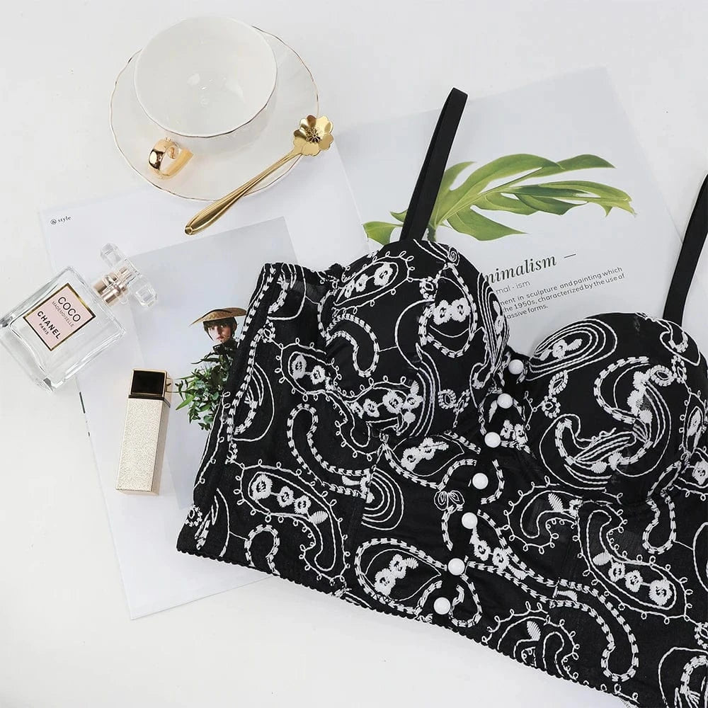 High Quality Ladies Floral embroidered corset tops,Soft and supple a Slim-fit corset for women