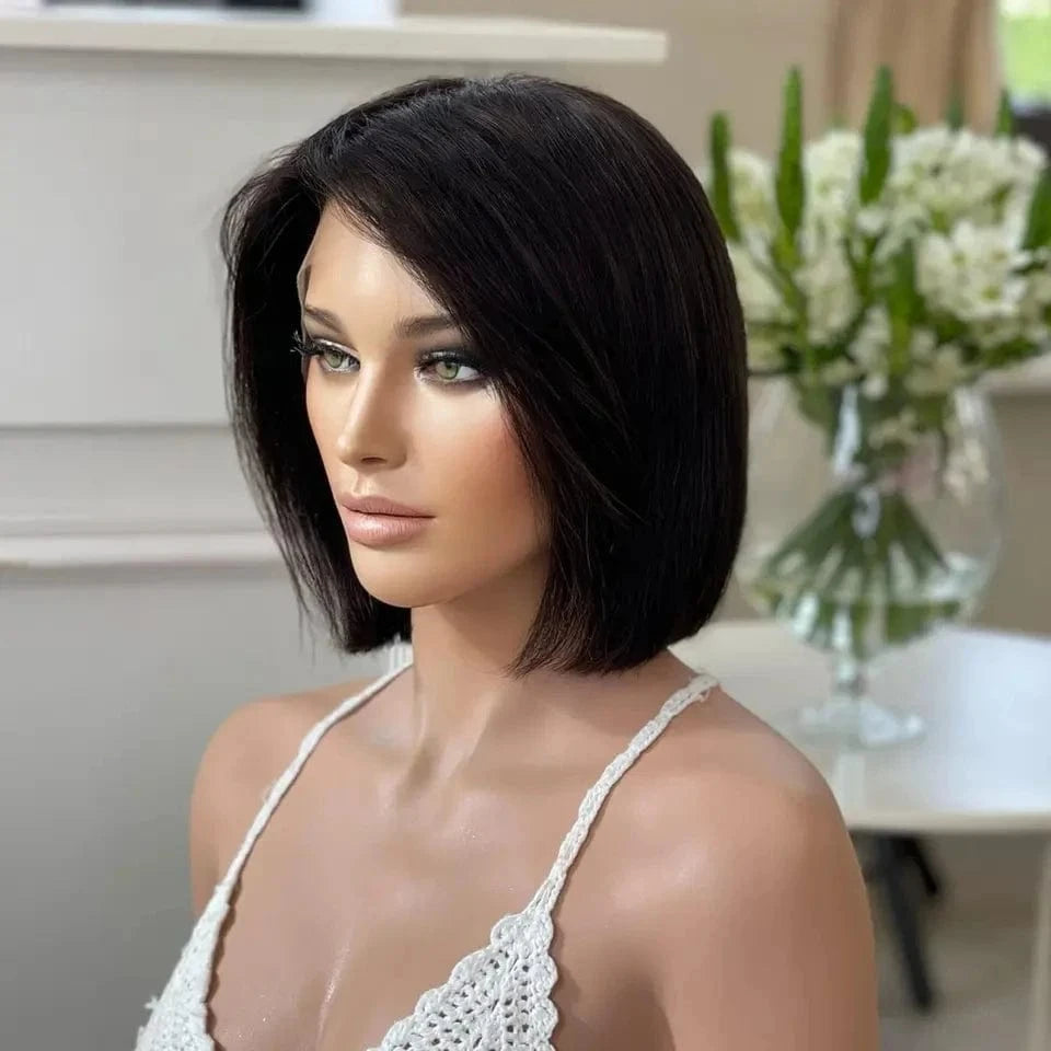 High Quality Natural Color Short Bob Wigs Human Hair Lace Front Brazilian Layer Cuticle Aligned 13x4 Human Hair Lace Front Wigs