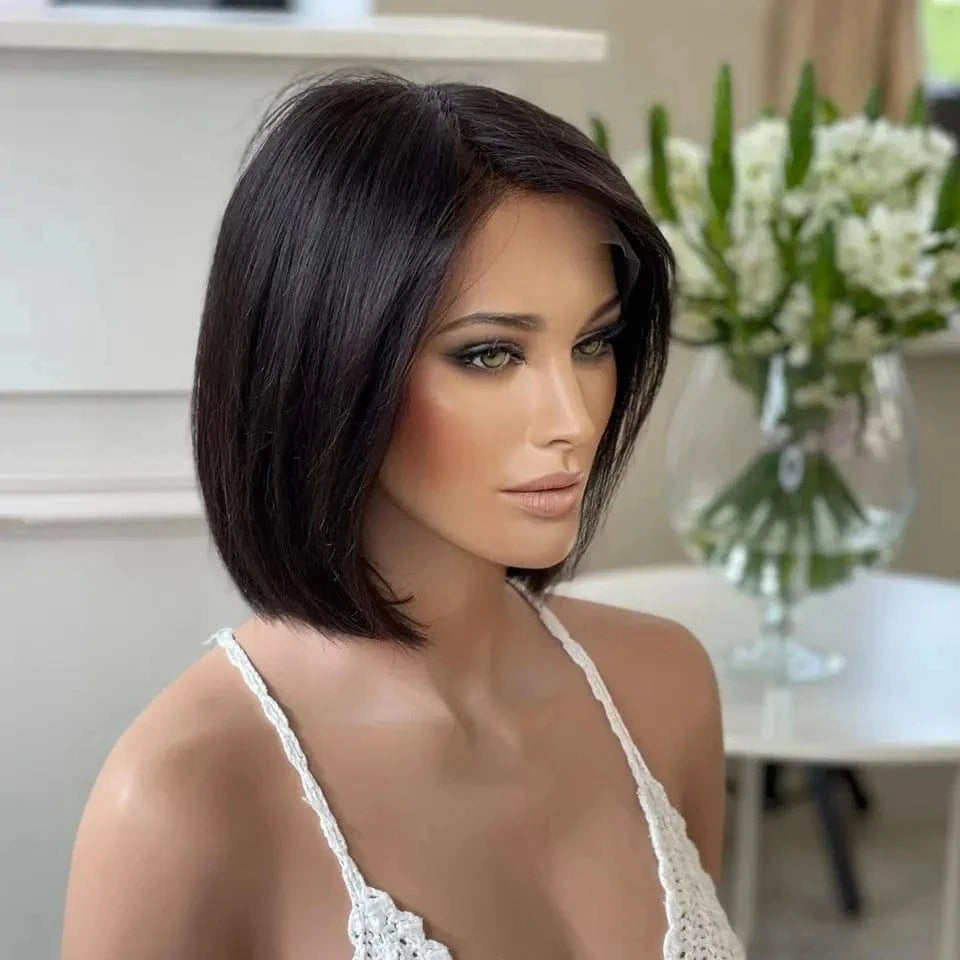 High Quality Natural Color Short Bob Wigs Human Hair Lace Front Brazilian Layer Cuticle Aligned 13x4 Human Hair Lace Front Wigs