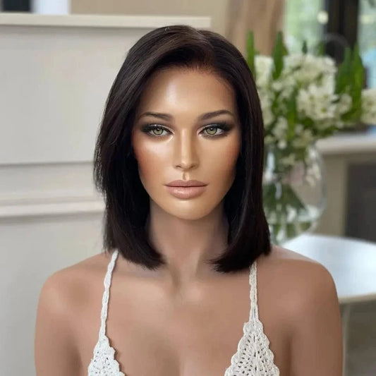 High Quality Natural Color Short Bob Wigs Human Hair Lace Front Brazilian Layer Cuticle Aligned 13x4 Human Hair Lace Front Wigs