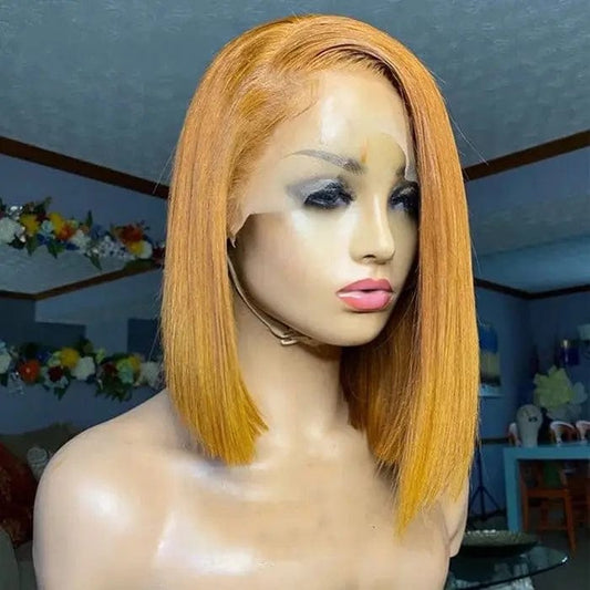 High Quality Natural Yellow Color Raw Wigs Bob Straight Short Hair 13*4 Lace Front 100% Human Hair Wig With Woman Hair