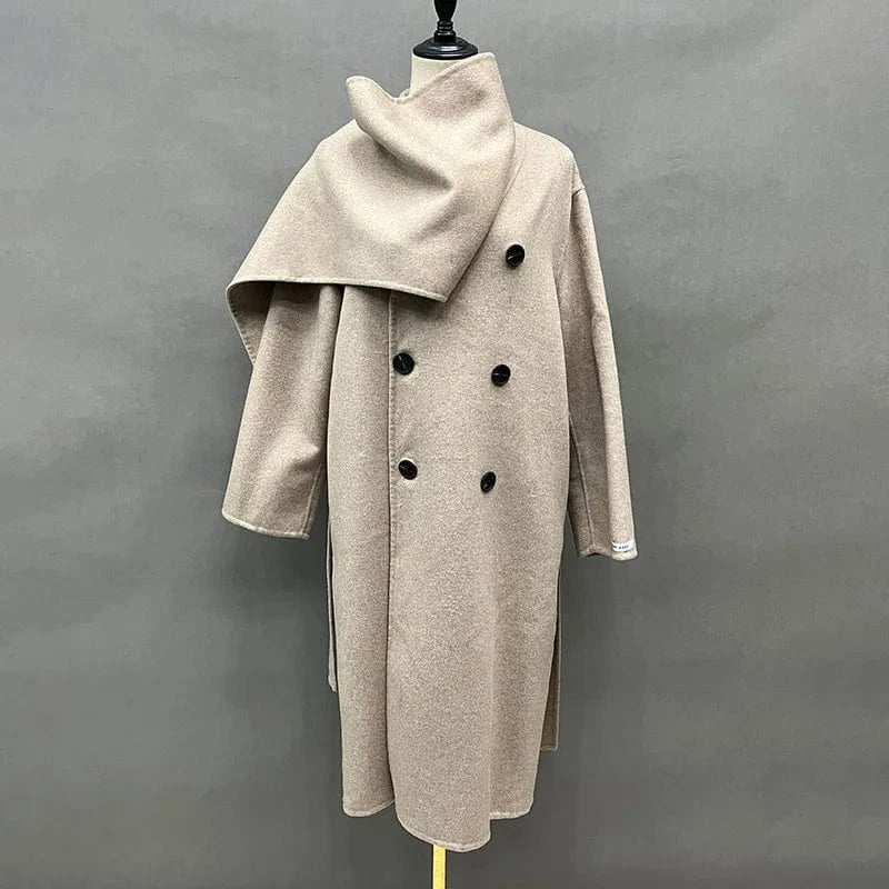 High Quality Oversized Cashmere Coat Winter Elegant Women Wool Coats with Scarf