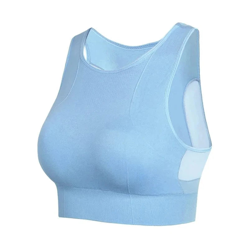 High Quality Raised Neckline Seamless Wireless Sujetador Deportivo Running Workout Yoga Bra Mesh Sports Bras Crop Top For Womens