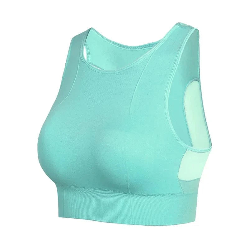High Quality Raised Neckline Seamless Wireless Sujetador Deportivo Running Workout Yoga Bra Mesh Sports Bras Crop Top For Womens