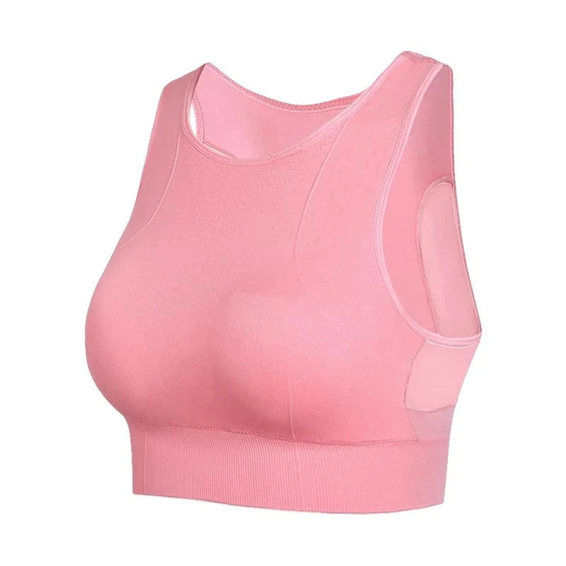 High Quality Raised Neckline Seamless Wireless Sujetador Deportivo Running Workout Yoga Bra Mesh Sports Bras Crop Top For Womens