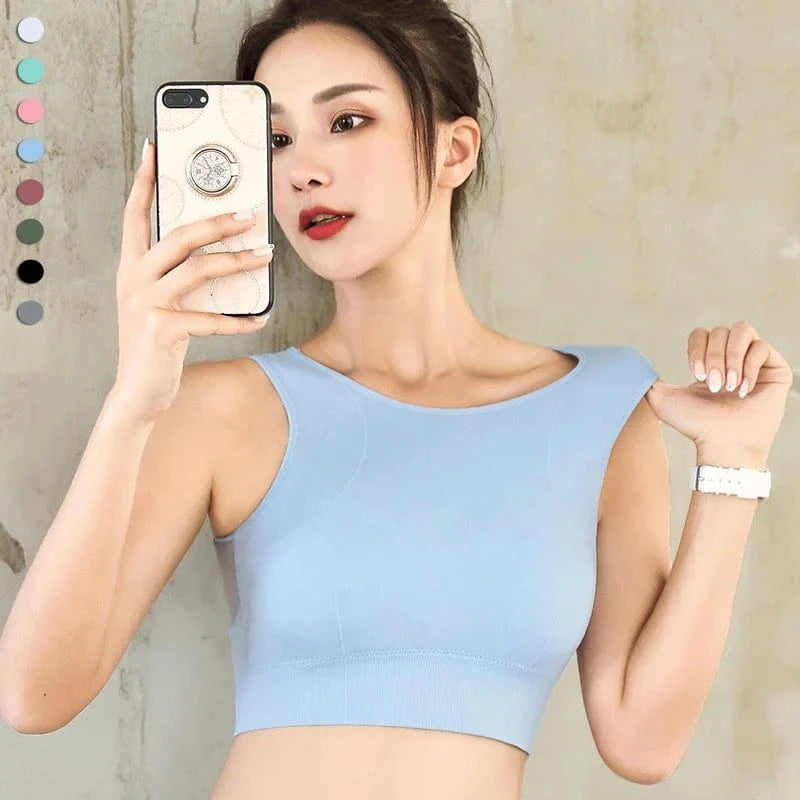 High Quality Raised Neckline Seamless Wireless Sujetador Deportivo Running Workout Yoga Bra Mesh Sports Bras Crop Top For Womens