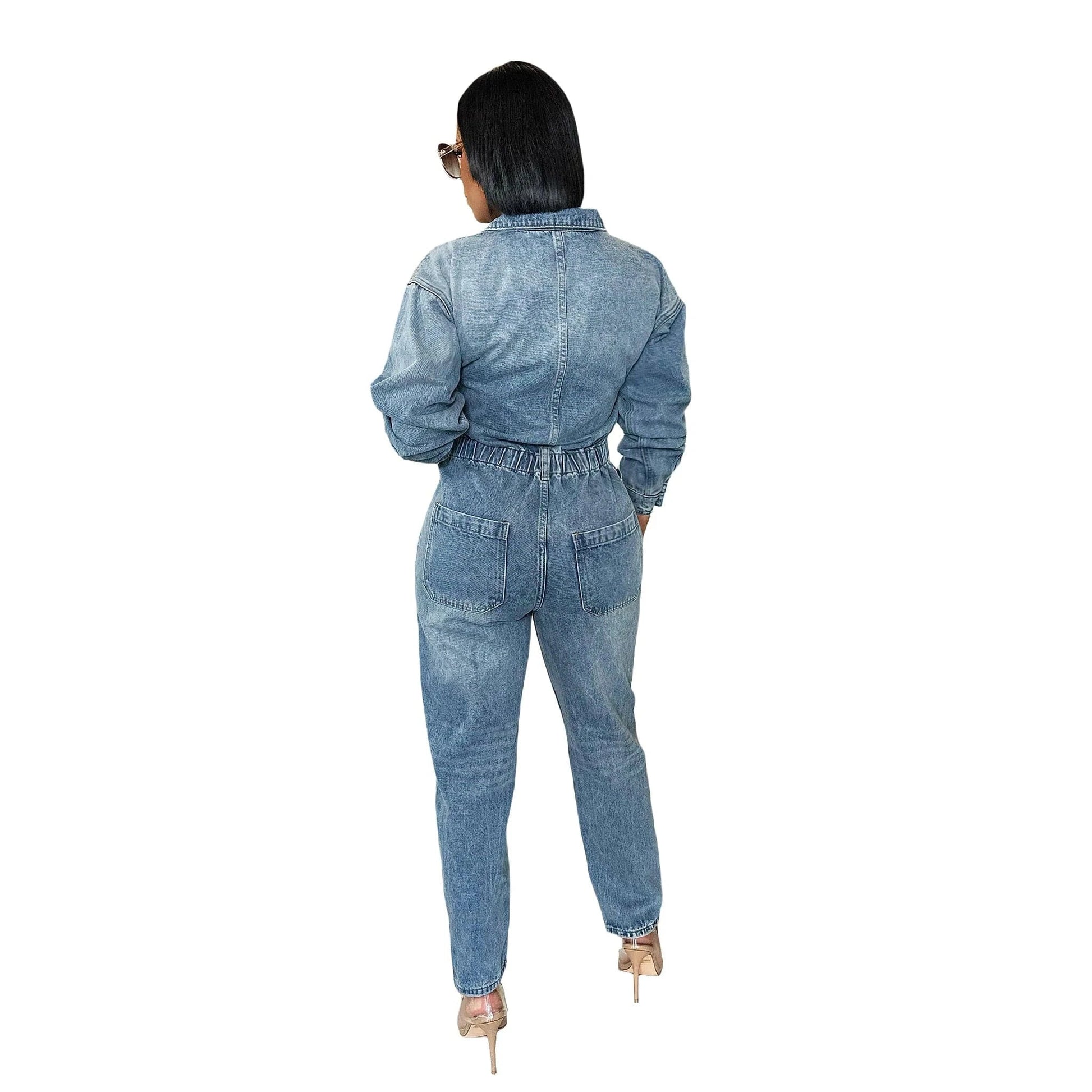 High Quality Ready To Ship Winter One Piece Long Sleeve Denim Jeans Jumpsuits Playsuits Bodysuits
