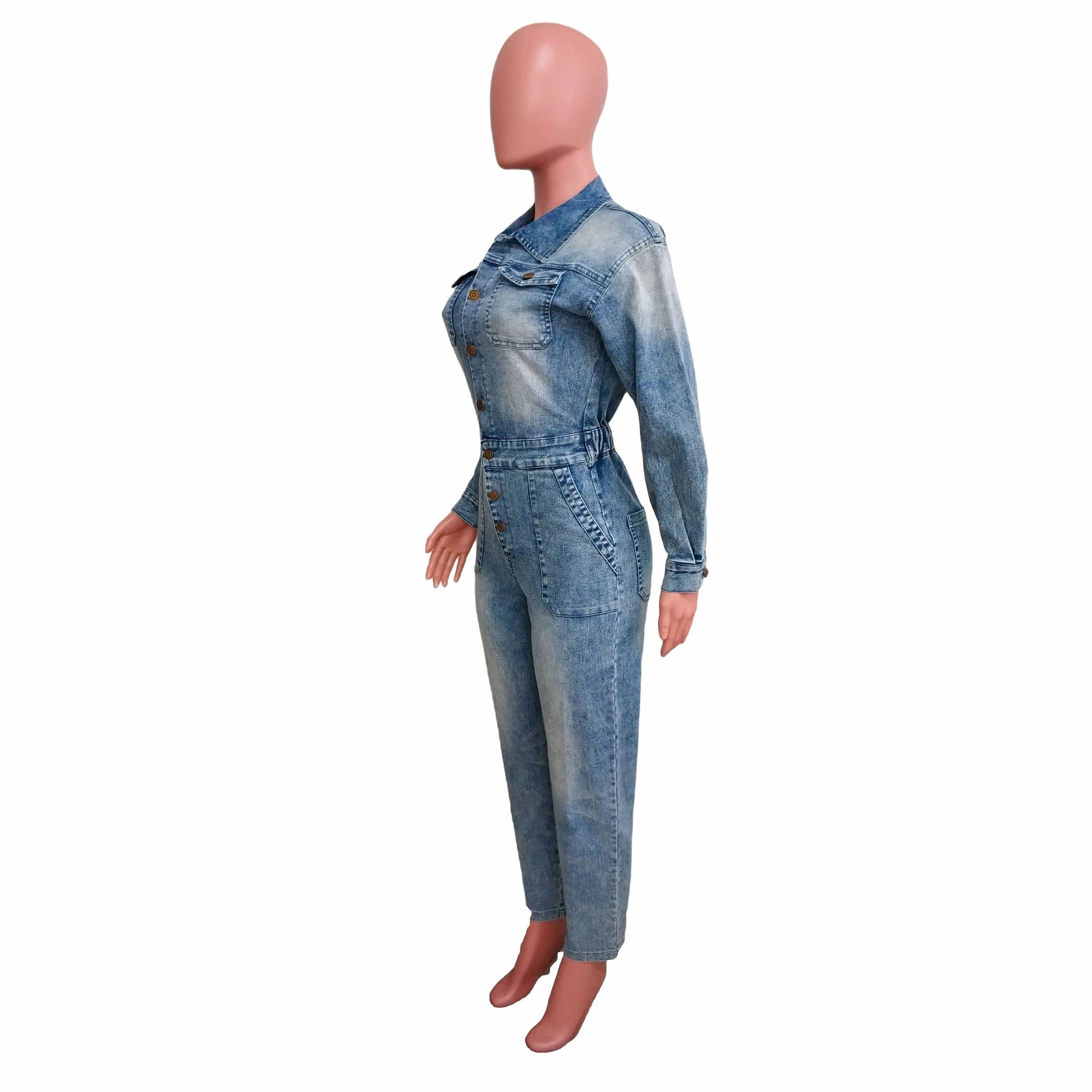 High Quality Ready To Ship Winter One Piece Long Sleeve Denim Jeans Jumpsuits Playsuits Bodysuits