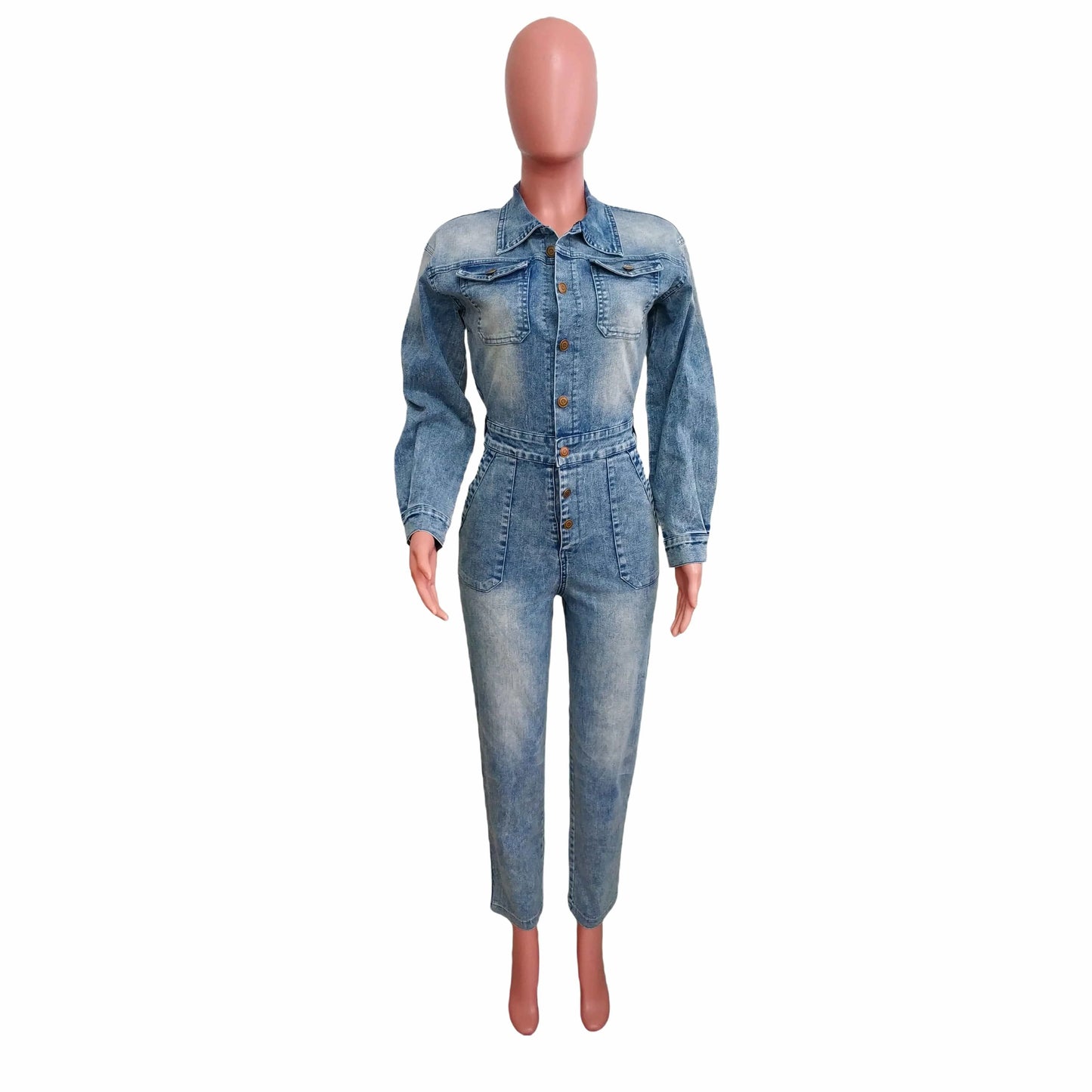 High Quality Ready To Ship Winter One Piece Long Sleeve Denim Jeans Jumpsuits Playsuits Bodysuits
