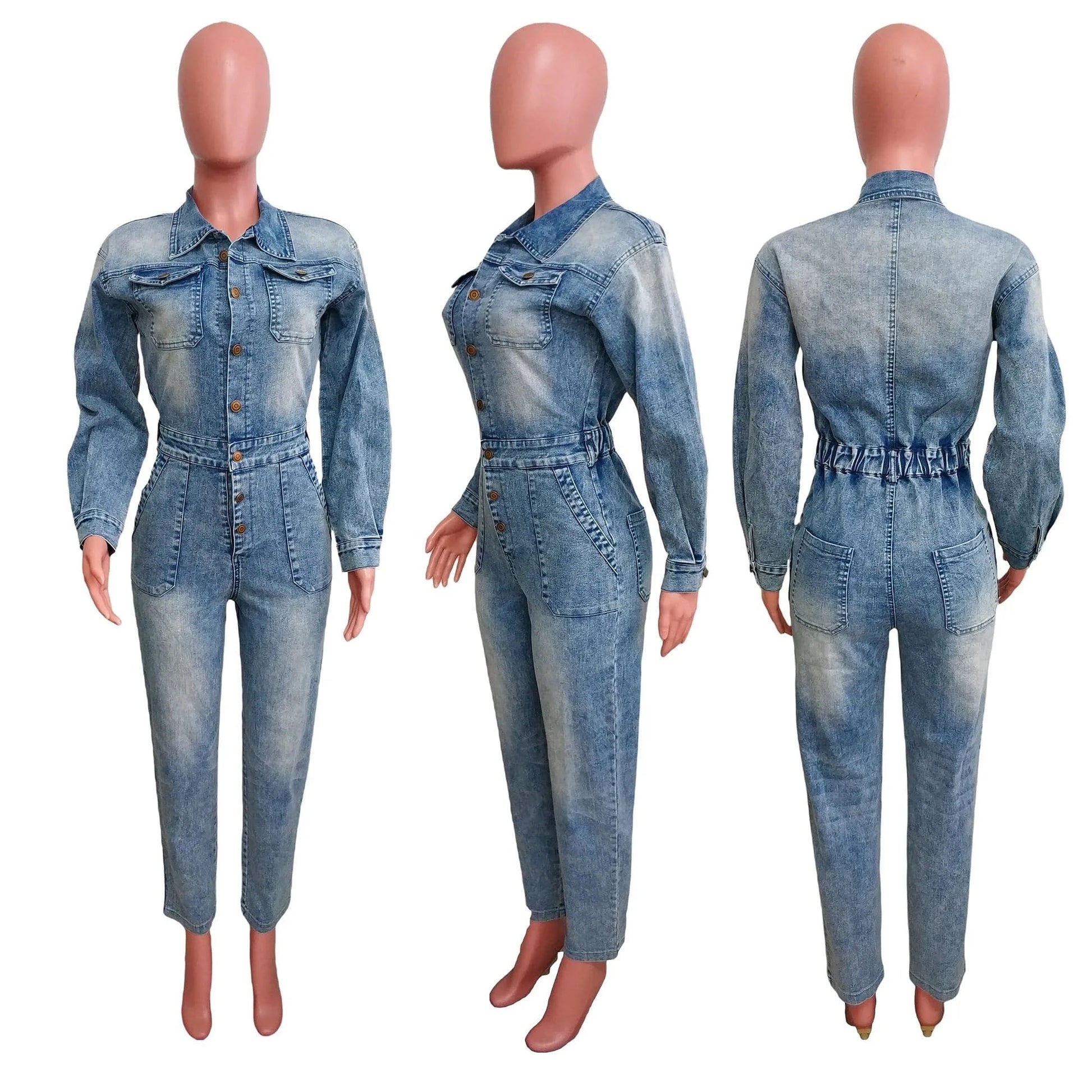 High Quality Ready To Ship Winter One Piece Long Sleeve Denim Jeans Jumpsuits Playsuits Bodysuits