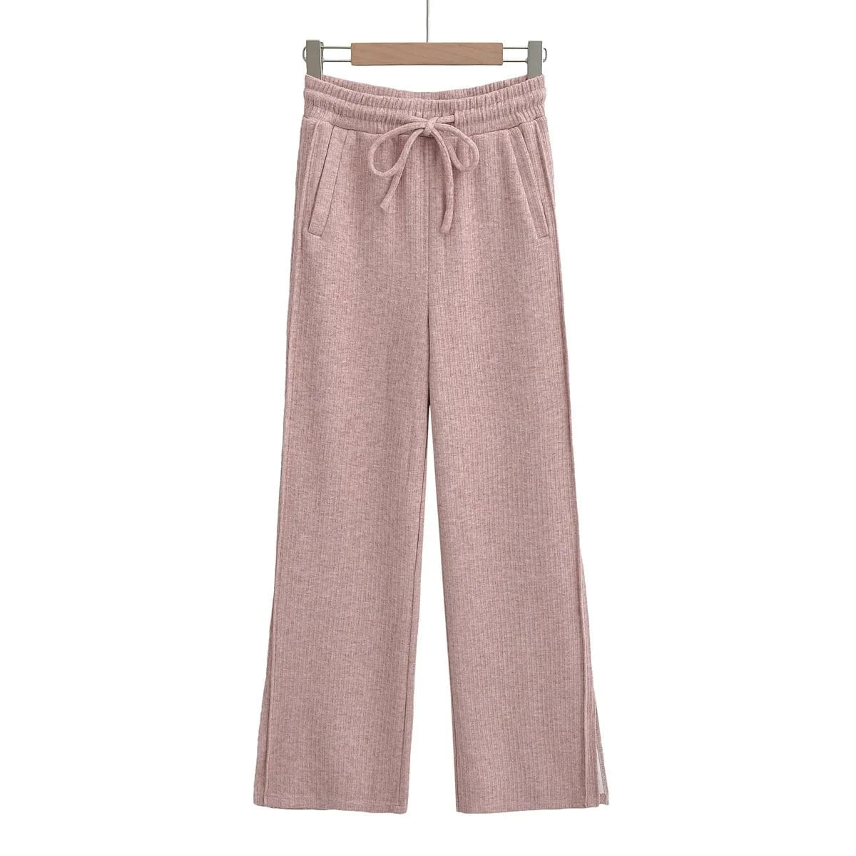 High Quality Rib Loose Ladies Sweatpants Elastic Waistband Sport Casual Female Side Pocket Trousers Women Joggers Pants