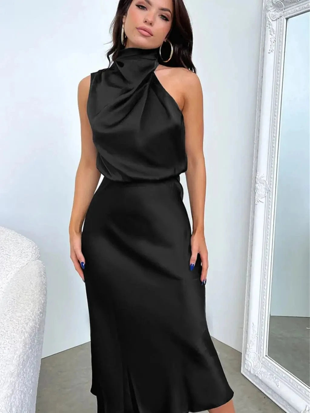 High Quality Satin Sleeveless Dress Fashion Elegant Celebrity Light Evening Women's Dress