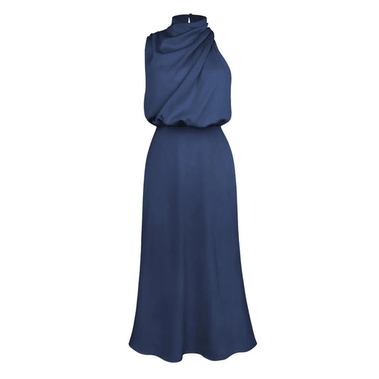 High Quality Satin Sleeveless Dress Fashion Elegant Celebrity Light Evening Women's Dress
