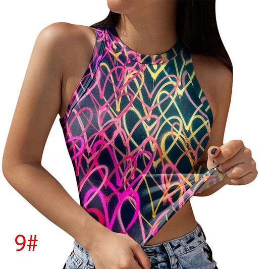 High quality Spring summer printed round collar sleeveless vest crop  for women wear
