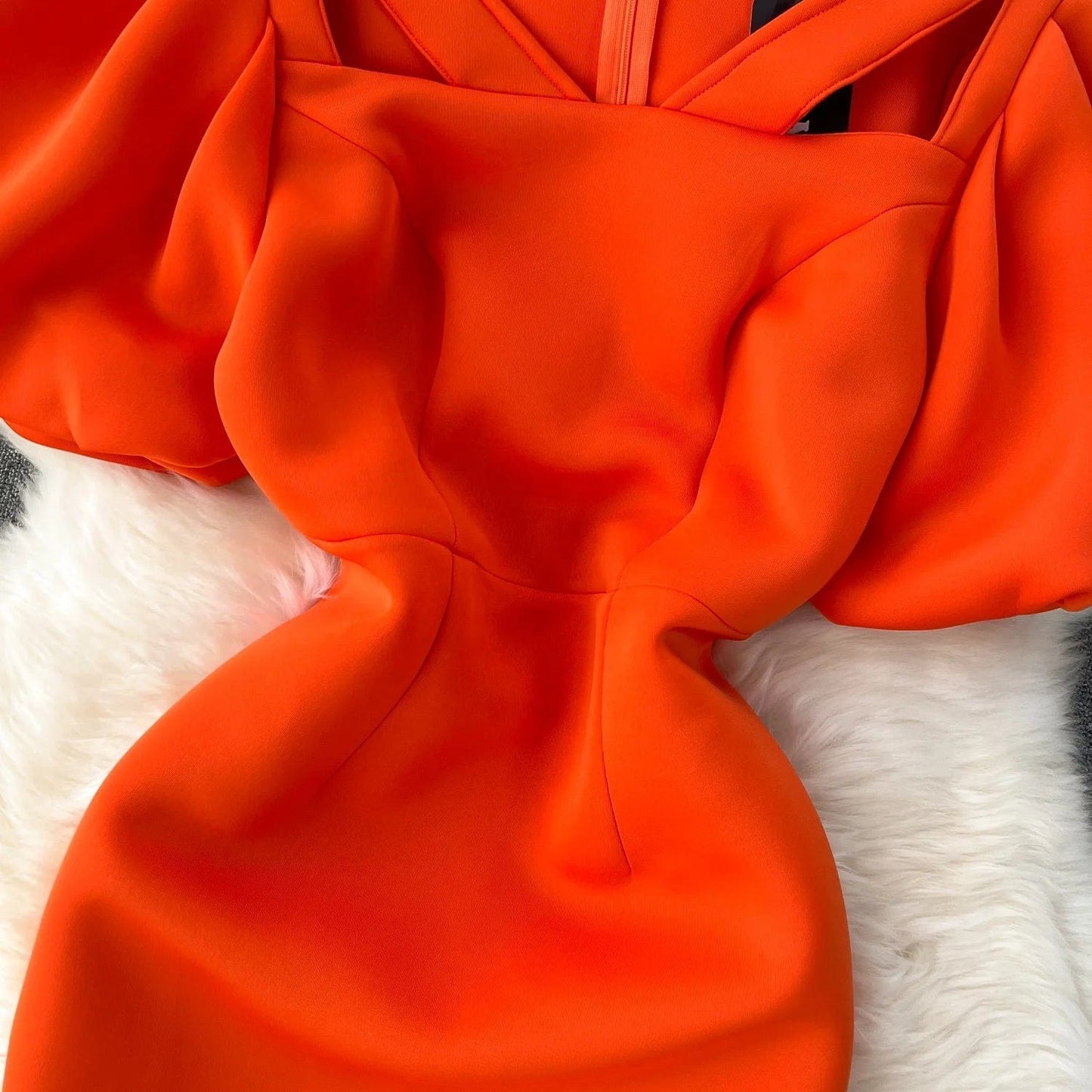 High Quality Summer Elegant Tunic Midi Dress For Women Puff Sleeve Empire Hollow Out Lace Vestidos Clothes Women