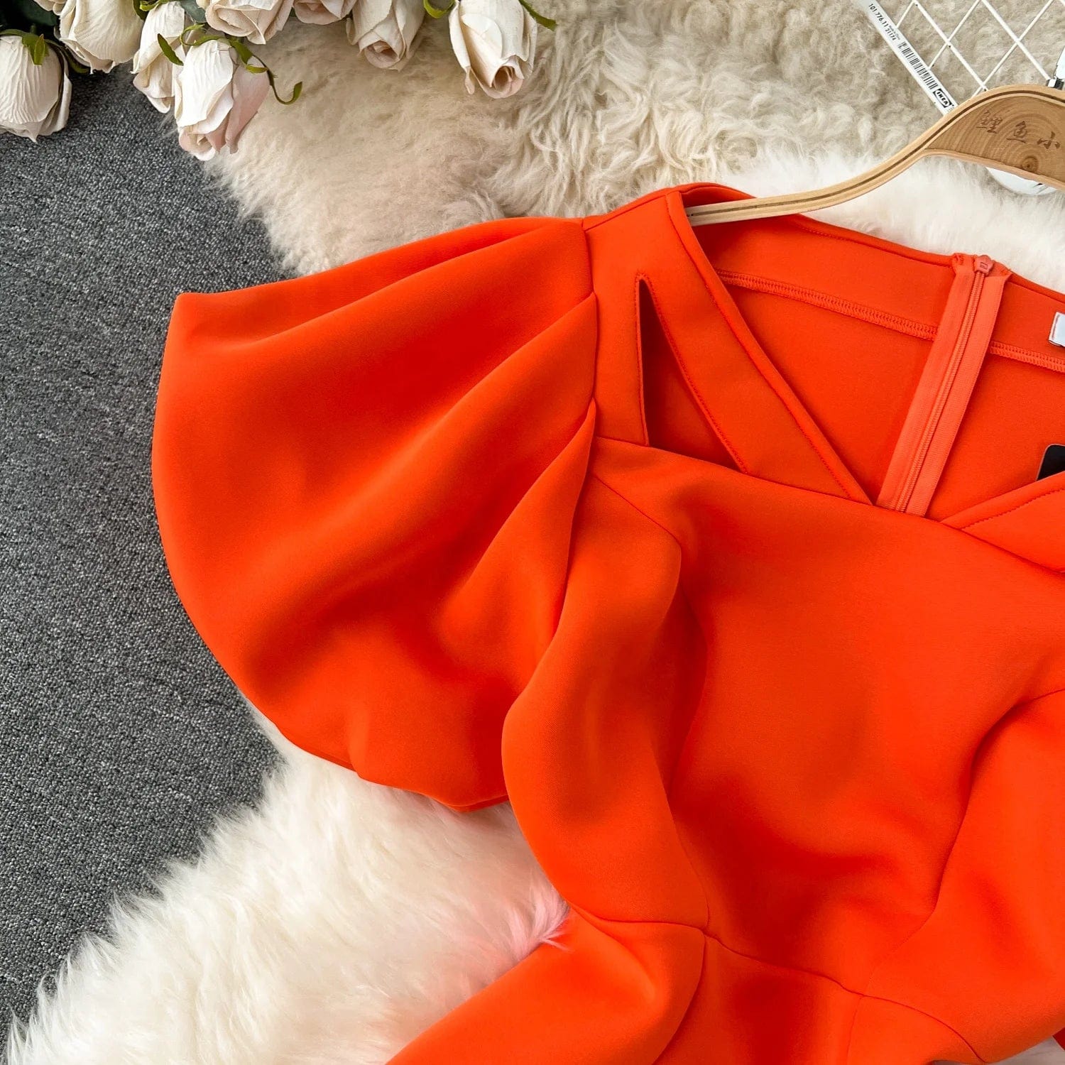 High Quality Summer Elegant Tunic Midi Dress For Women Puff Sleeve Empire Hollow Out Lace Vestidos Clothes Women