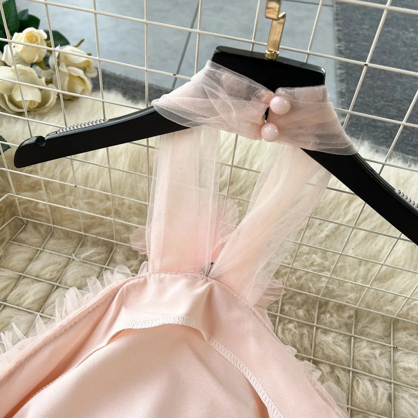 High Quality Summer Fairycore Halter Midi Dress For Women Sleeveless Patchwork Mesh Vestidos Ladies Evening Dresses