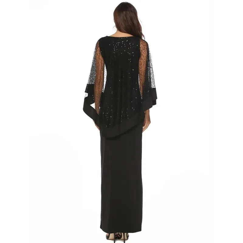 High Quality Summer New Dress Sequin Stitching High Waist Casual Dress Slim Long Dress