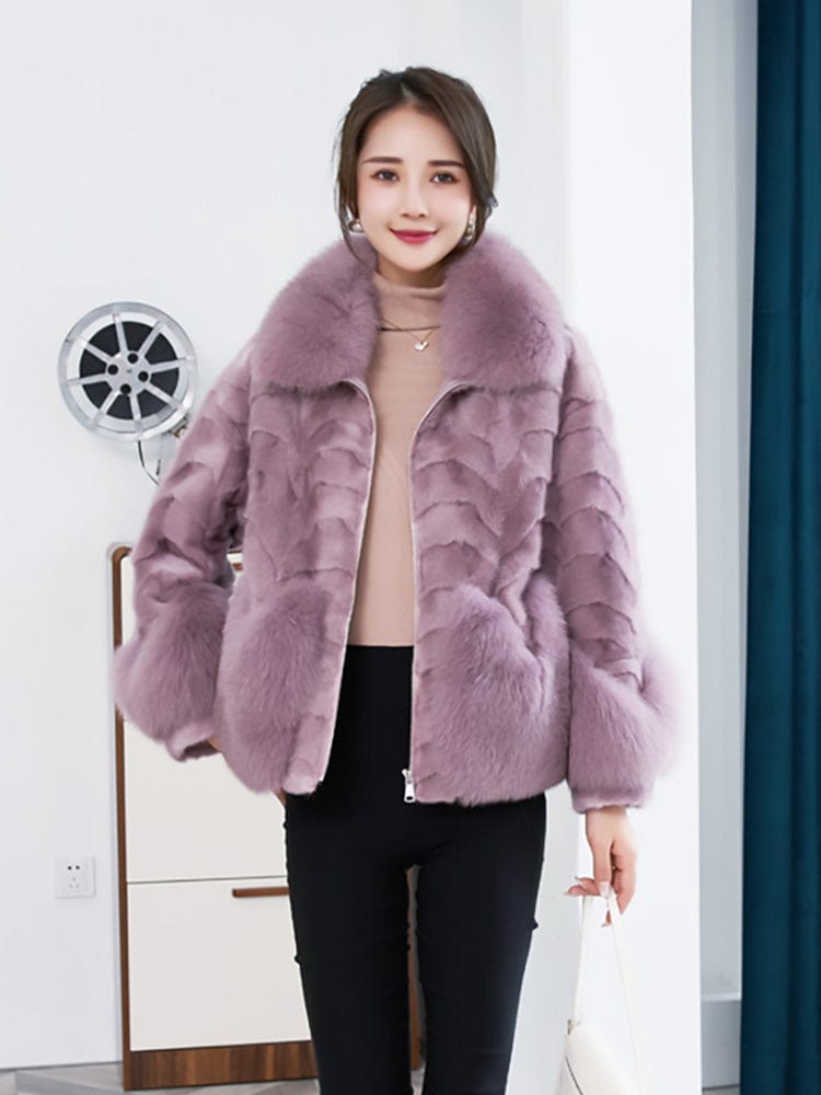 High Quality Thick Fox Fur Collar Luxury Winter Fur Coat Genuine Mink Fur Coat for Women
