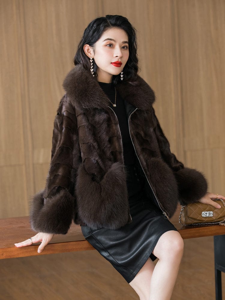 High Quality Thick Fox Fur Collar Luxury Winter Fur Coat Genuine Mink Fur Coat for Women