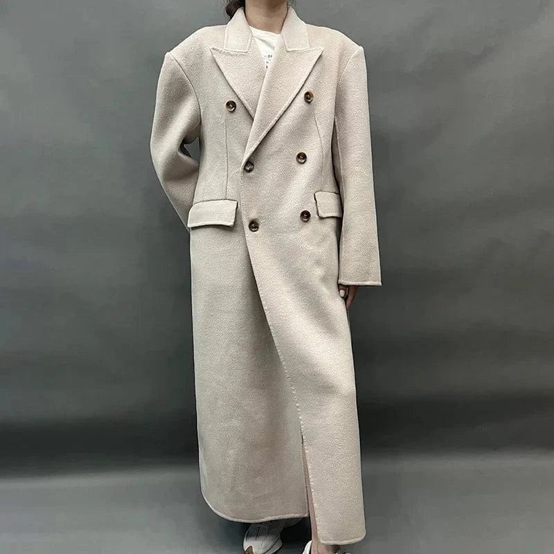 High Quality Turn Down Collar Elegant Wool Coats Women Luxury Double Sided Cashmere Coat